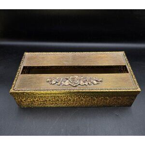 Decorative Brass Tissue Box With Rose Motif Vanity Beautiful Design 5x10.25 in
